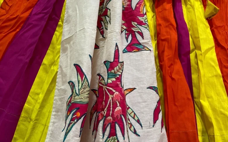 Close-up of Zari thread work on silk