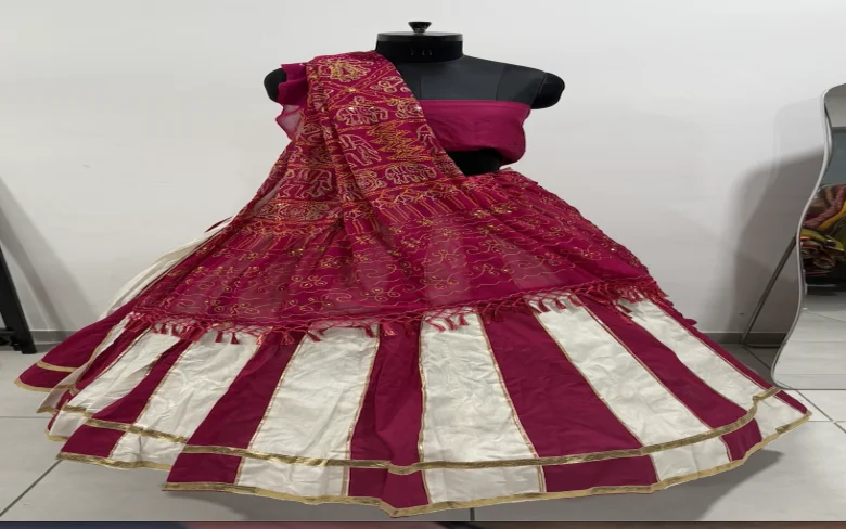 Close-up of Zari thread work on silk