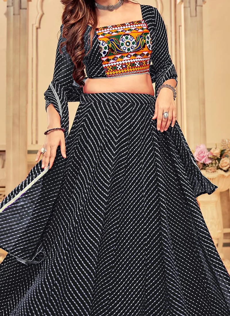 Graceful Pink Lehariya Printed Embroidered Georgette Chaniya Choli Festive Wear