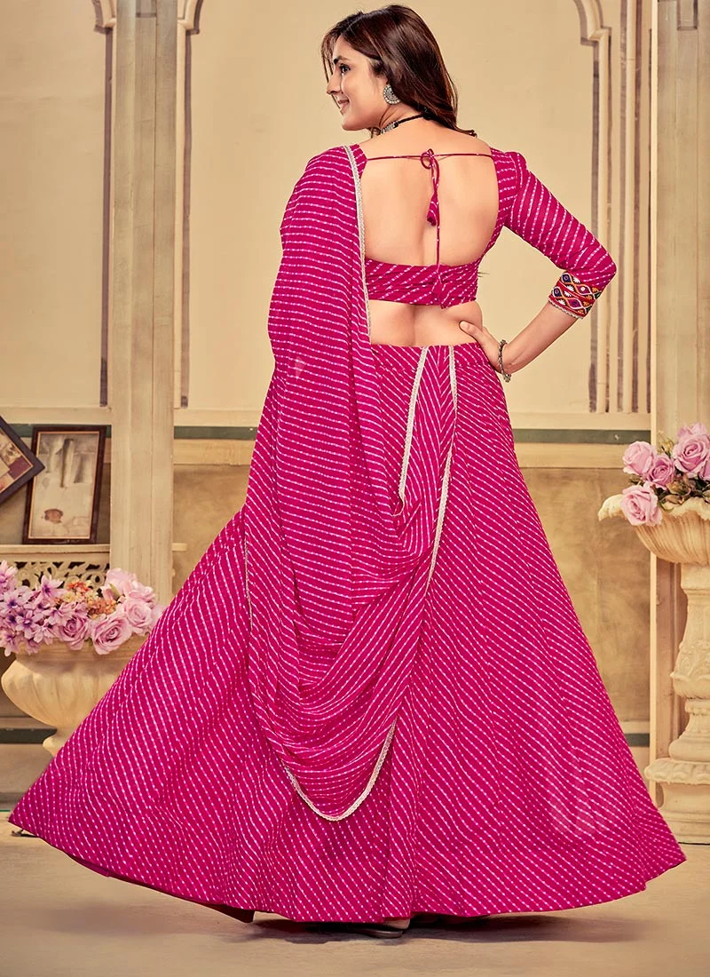 Graceful Pink Lehariya Printed Embroidered Georgette Chaniya Choli Festive Wear