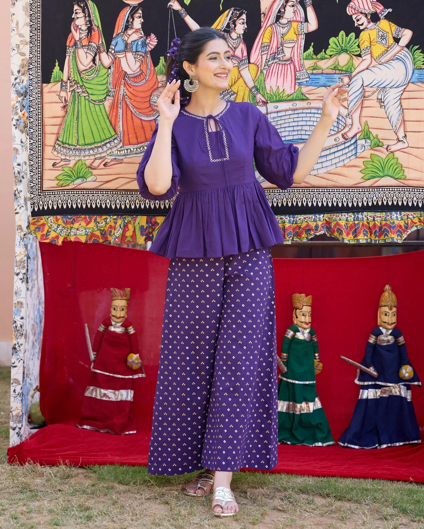 Alma Purple Bandhani Cotton Coord Set