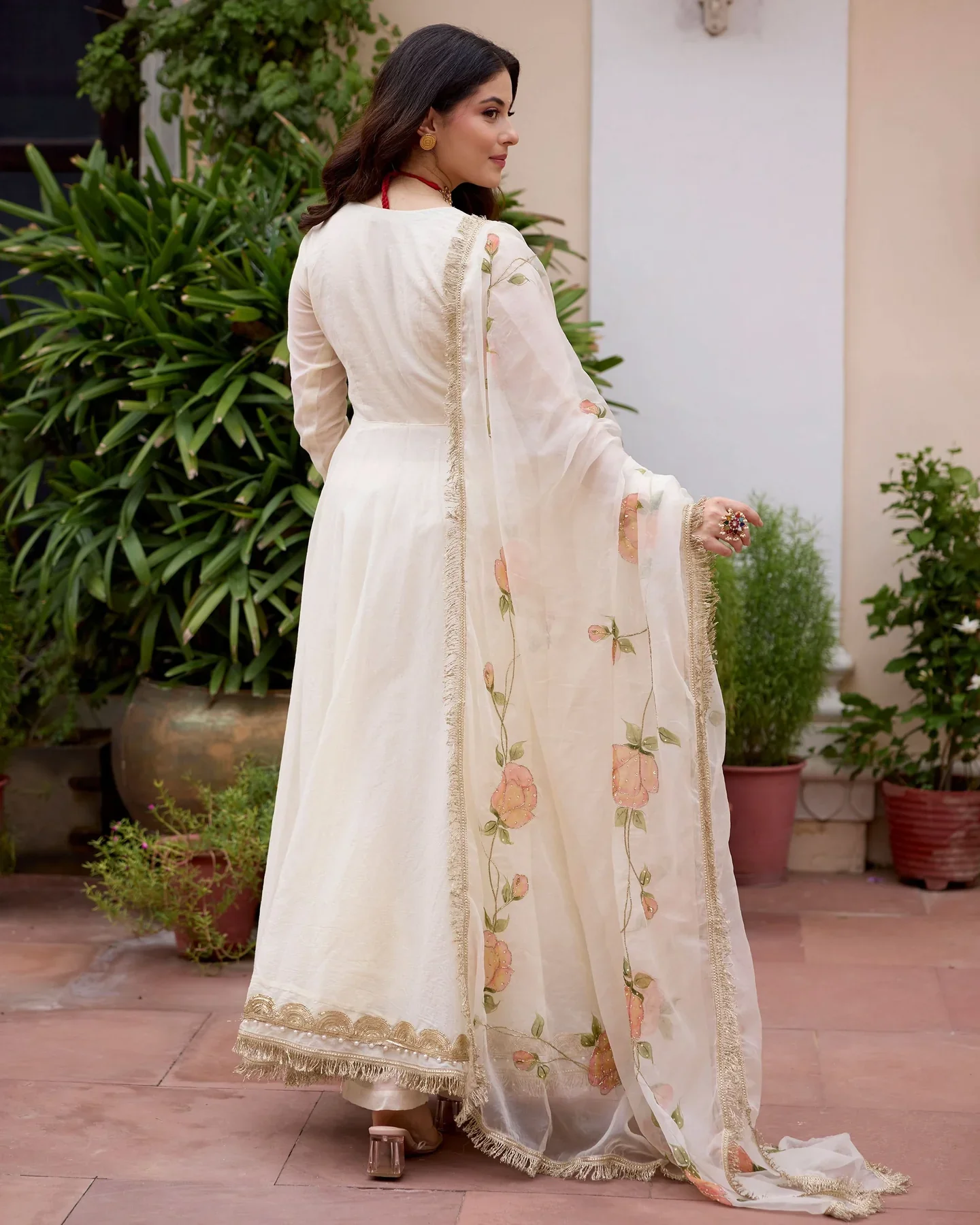 White Handpainted Chanderi