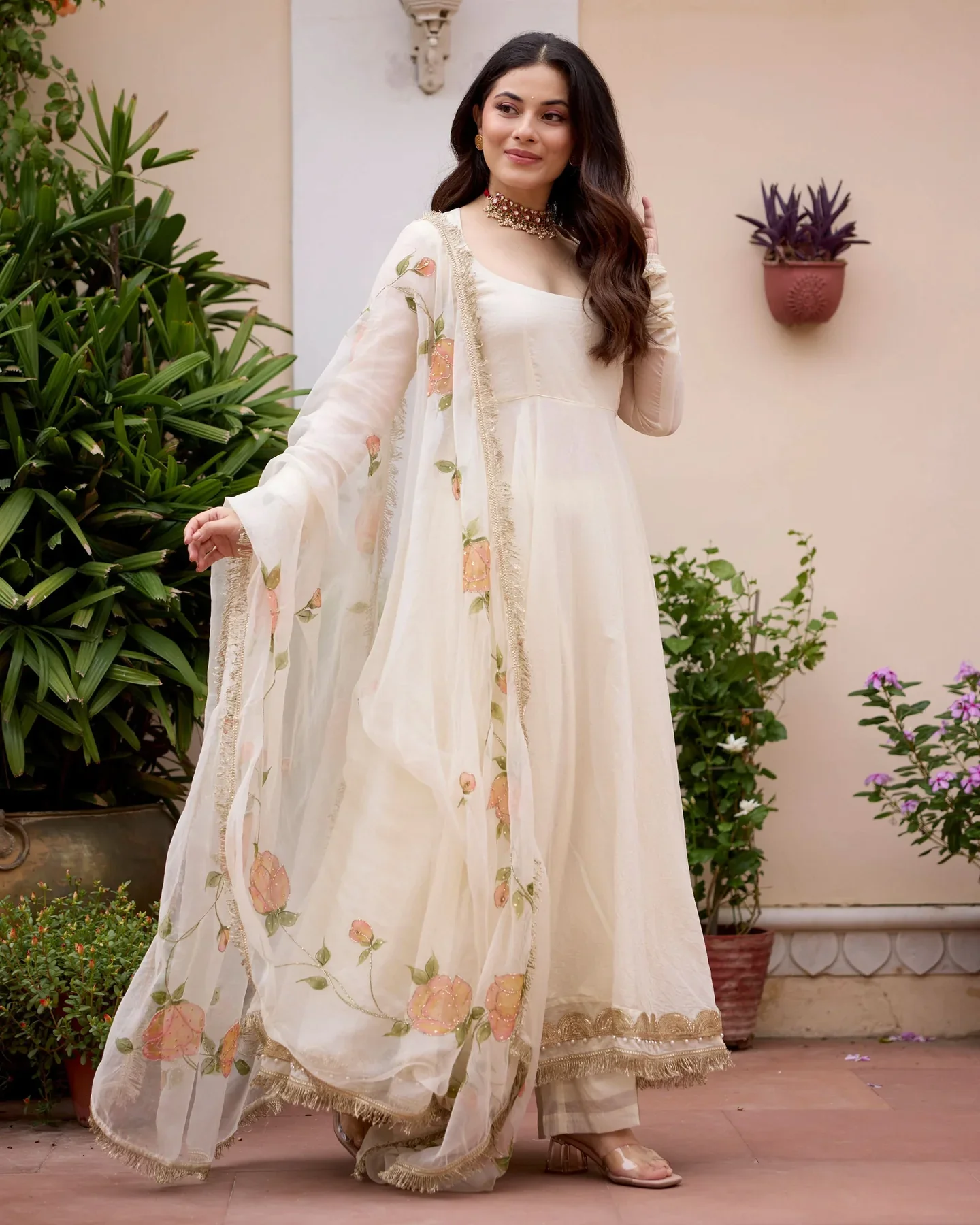 White Handpainted Chanderi