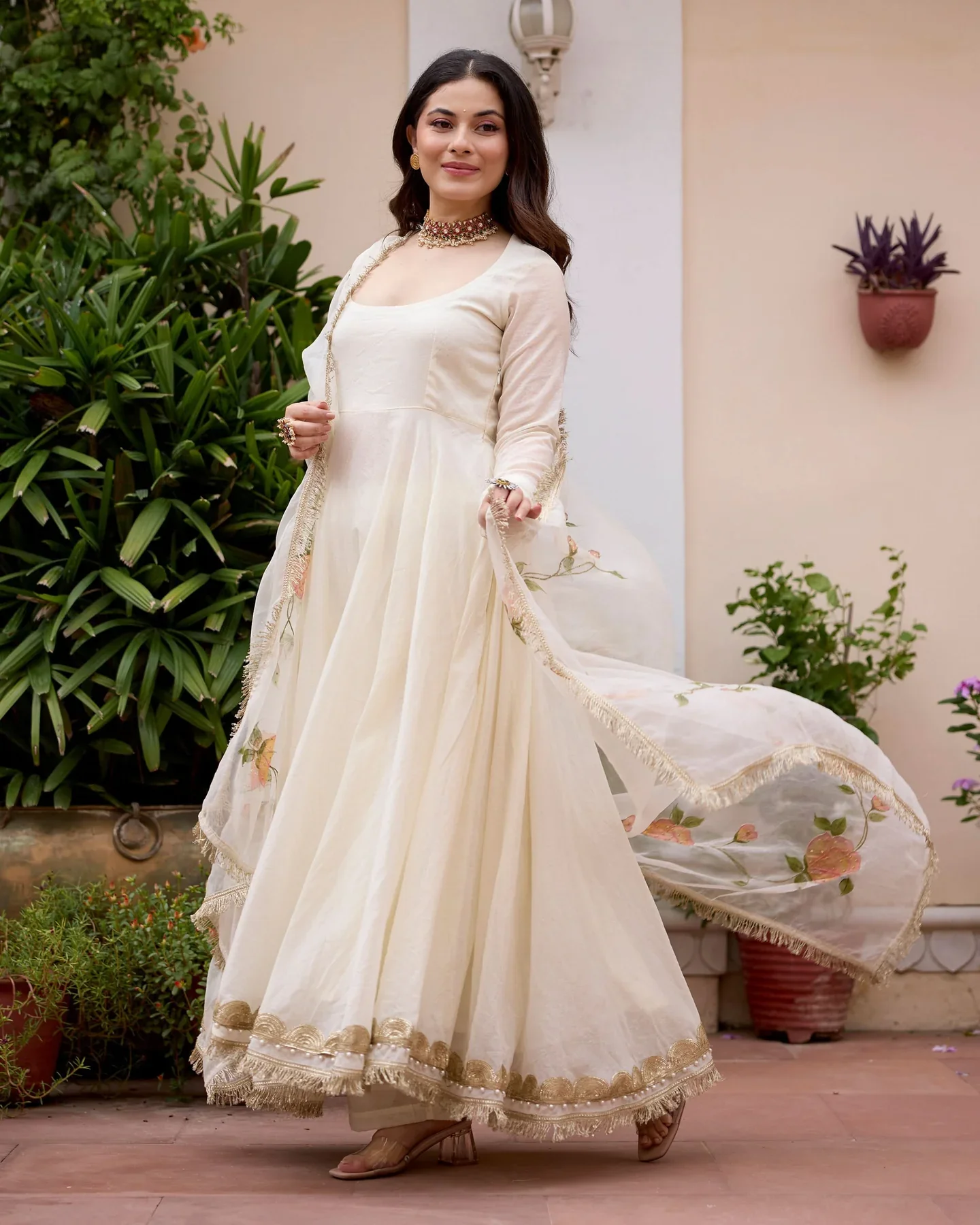 White Handpainted Chanderi