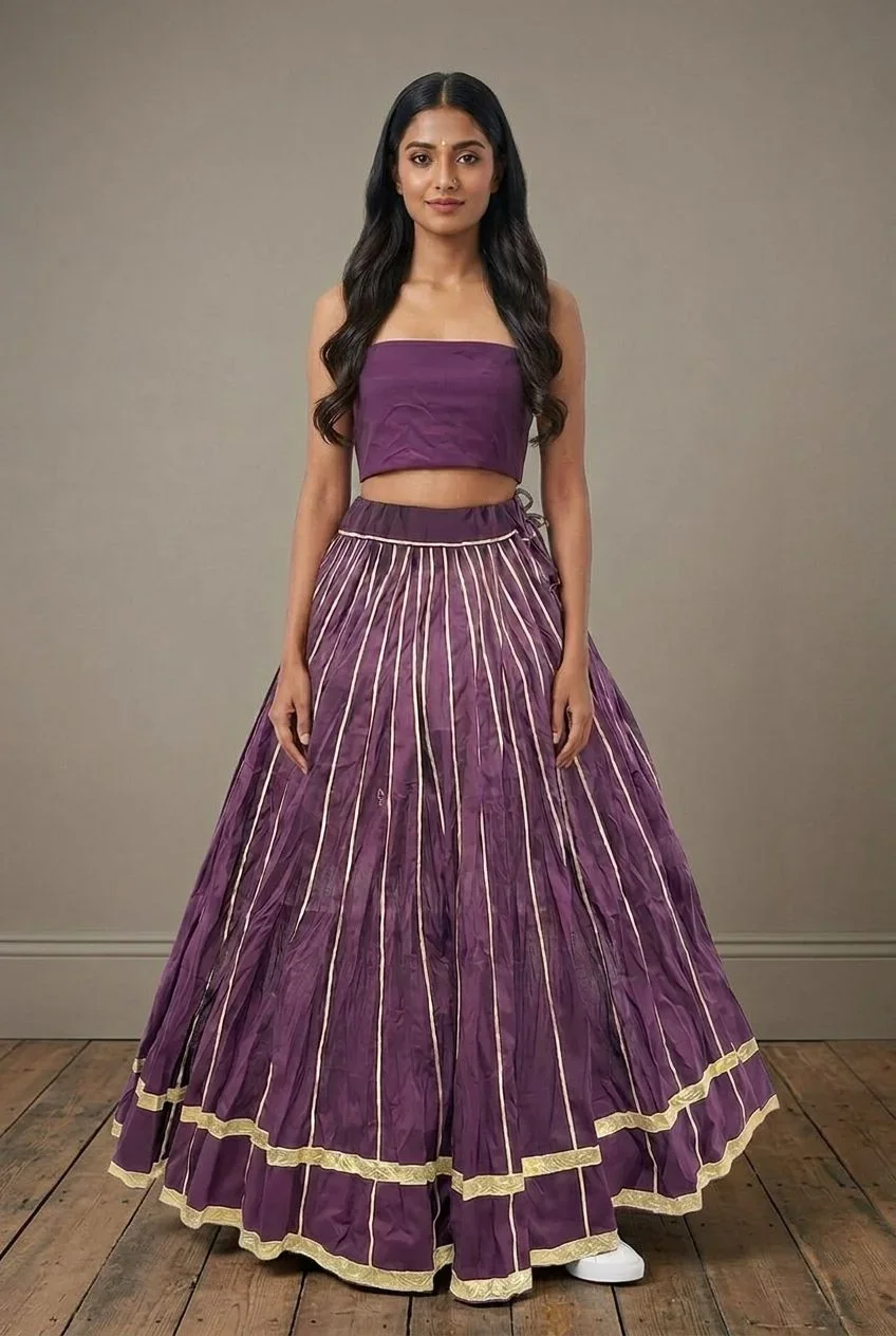 72 Kali with Golden Border_Chaniya with Blouse Piece