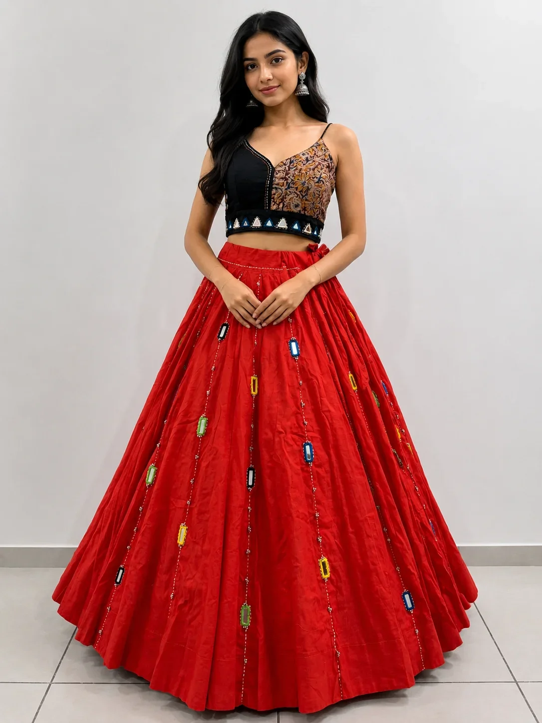 Handwork Mirror Color Thread with Ghighri Chaniya-16 colors