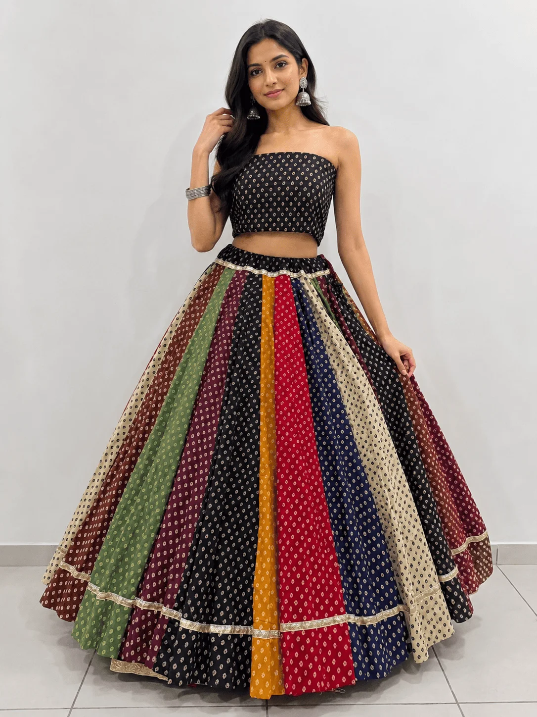 Multiple Color Bandhani Print Chaniya with Blouse piece